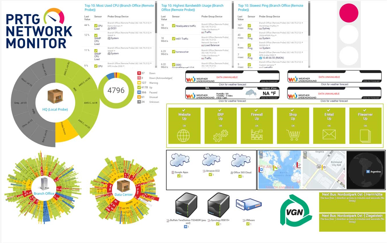 PRTG Screenshot of map showing a IT infrastructure